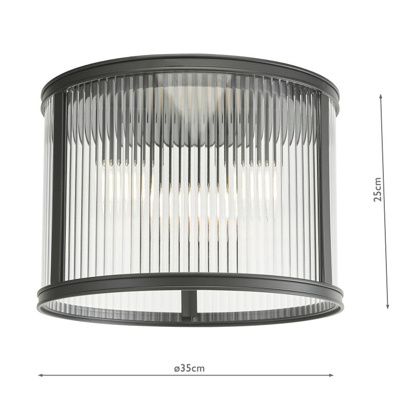 Dar-BIA5322 - Bianka - Matt Black 3 Light Flush with Ribbed Glass