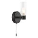 Dar-BOL0722 - Bolton - Black Wall Lamp with Frosted & Ribbed Glass IP44