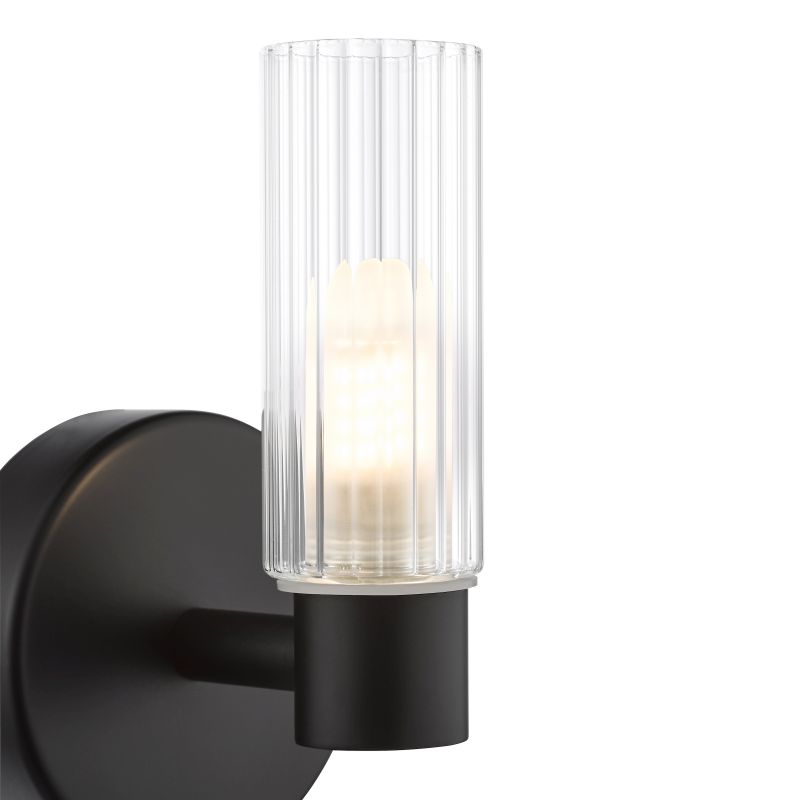 Dar-BOL0722 - Bolton - Black Wall Lamp with Frosted & Ribbed Glass IP44