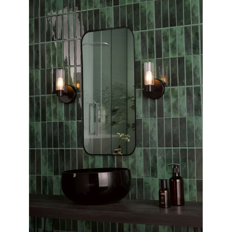 Dar-BOL0722 - Bolton - Black Wall Lamp with Frosted & Ribbed Glass IP44