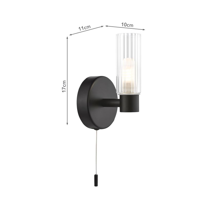 Dar-BOL0722 - Bolton - Black Wall Lamp with Frosted & Ribbed Glass IP44