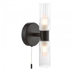 Bolton - Black 2 Light Wall Lamp with Frosted & Ribbed Glass IP44 Bolton - Black 2 Light Wall Lamp with Frosted & Ribbed Glass IP44