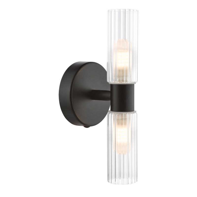 Dar-BOL0922 - Bolton - Black 2 Light Wall Lamp with Frosted & Ribbed Glass IP44