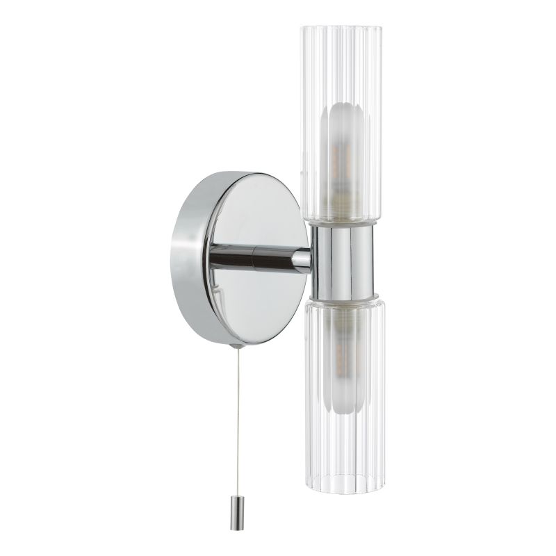 Dar-BOL0950 - Bolton - Chrome 2 Light Wall Lamp with Frosted & Ribbed Glass IP44