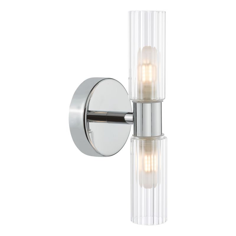 Dar-BOL0950 - Bolton - Chrome 2 Light Wall Lamp with Frosted & Ribbed Glass IP44