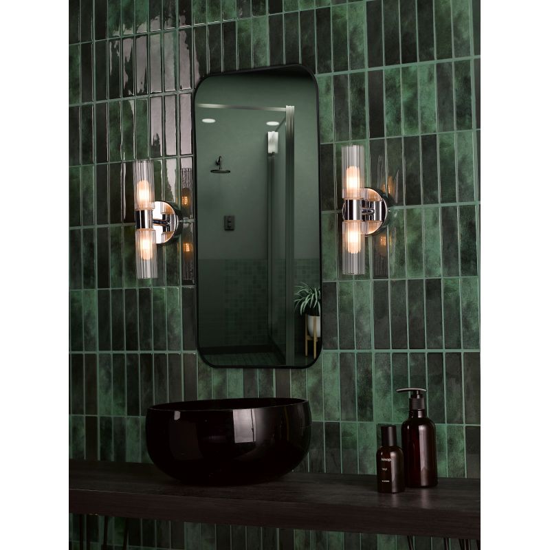 Dar-BOL0950 - Bolton - Chrome 2 Light Wall Lamp with Frosted & Ribbed Glass IP44