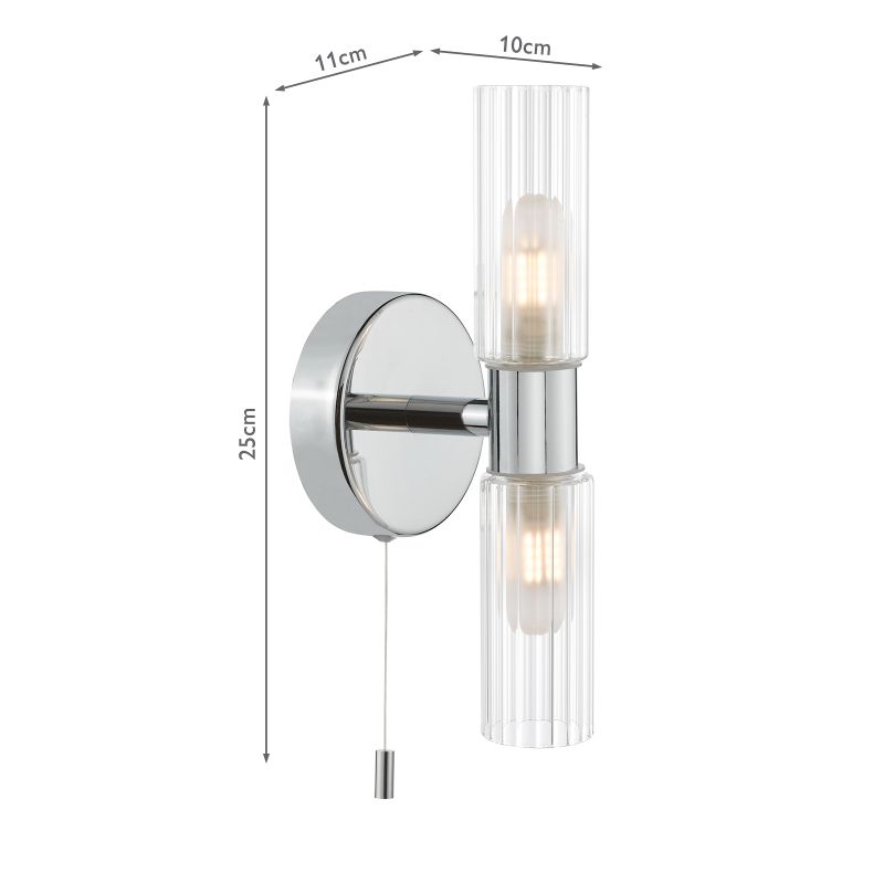 Dar-BOL0950 - Bolton - Chrome 2 Light Wall Lamp with Frosted & Ribbed Glass IP44