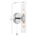 Dar-BOL0950 - Bolton - Chrome 2 Light Wall Lamp with Frosted & Ribbed Glass IP44