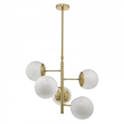 Bombazine - Natural Brass & Opal Glass 5 Light Centre Fitting