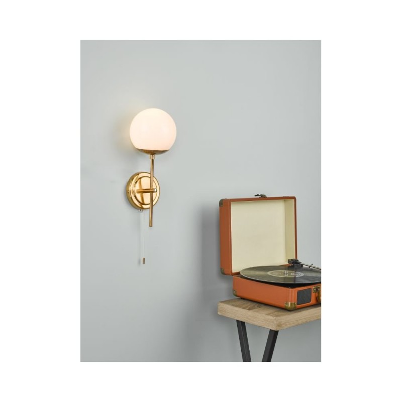 Dar-BOM0735 - Bombazine - Natural Brass & Opal Glass Wall Lamp