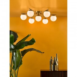 Bombazine - Natural Brass 7 Light Ceiling Lamp with Opal Glasses