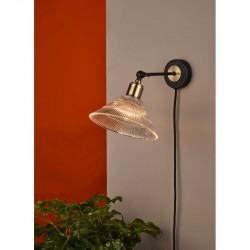 Boyd - Antique Brass Plug-in Wall Lamp with Clear Prismatic Glass Boyd - Antique Brass Plug-in Wall Lamp with Clear Prismatic Glass