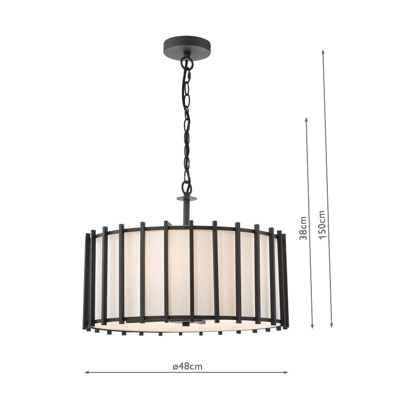 Dar-CAG0422 - Cagliari - Matt Black 4 Light Pendant with Ivory Linen Shade