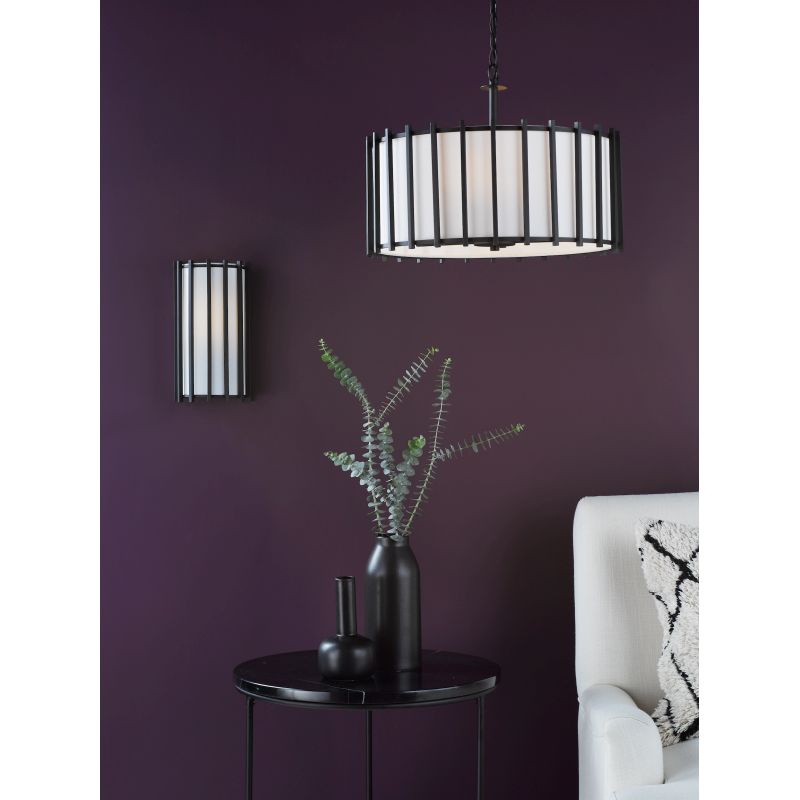 Dar-CAG0422 - Cagliari - Matt Black 4 Light Pendant with Ivory Linen Shade