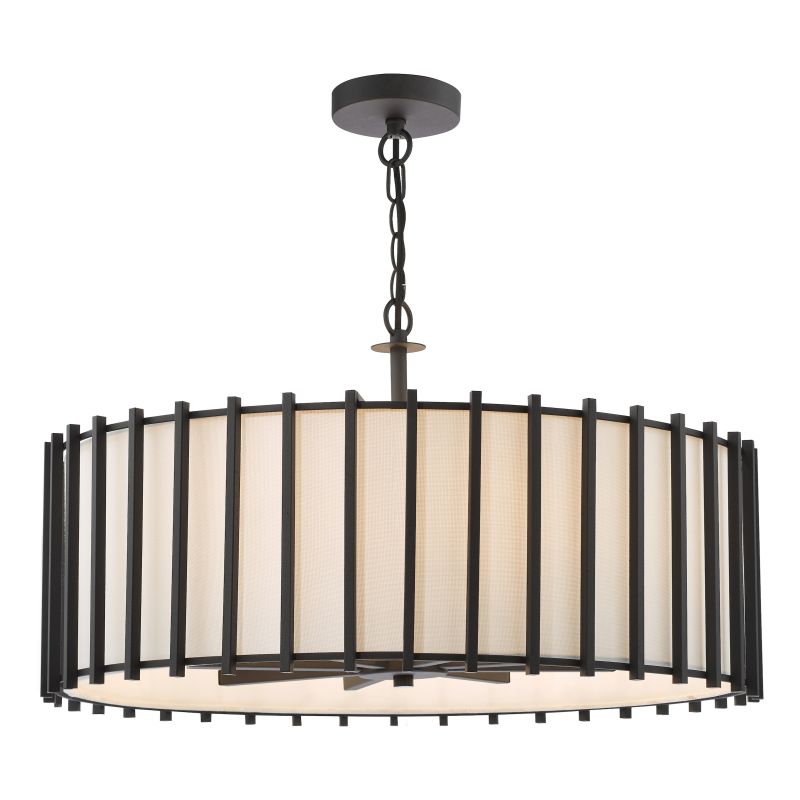 Dar-CAG0822 - Cagliari - Matt Black 8 Light Pendant with Ivory Linen Shade