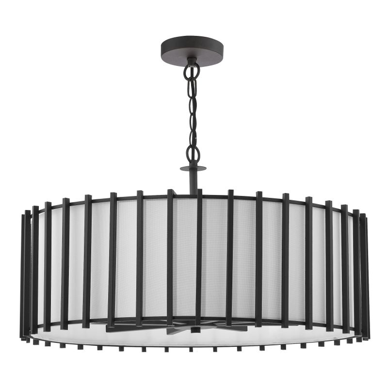 Dar-CAG0822 - Cagliari - Matt Black 8 Light Pendant with Ivory Linen Shade