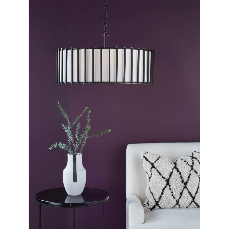 Dar-CAG0822 - Cagliari - Matt Black 8 Light Pendant with Ivory Linen Shade