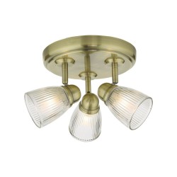 Cedric - Antique Brass 3 Spotlights with Ribbed Glass Cedric - Antique Brass 3 Spotlights with Ribbed Glass