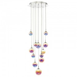 Cesario - Chrome 12 Light LED Cluster Pendant with Multicolour Glasses Cesario - Chrome 12 Light LED Cluster Pendant with Multicolour Glasses
