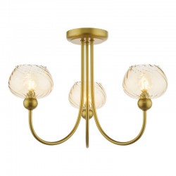 Cognac - Satin Gold 3 Light Semi Flush with Champagne Ribbed Glass