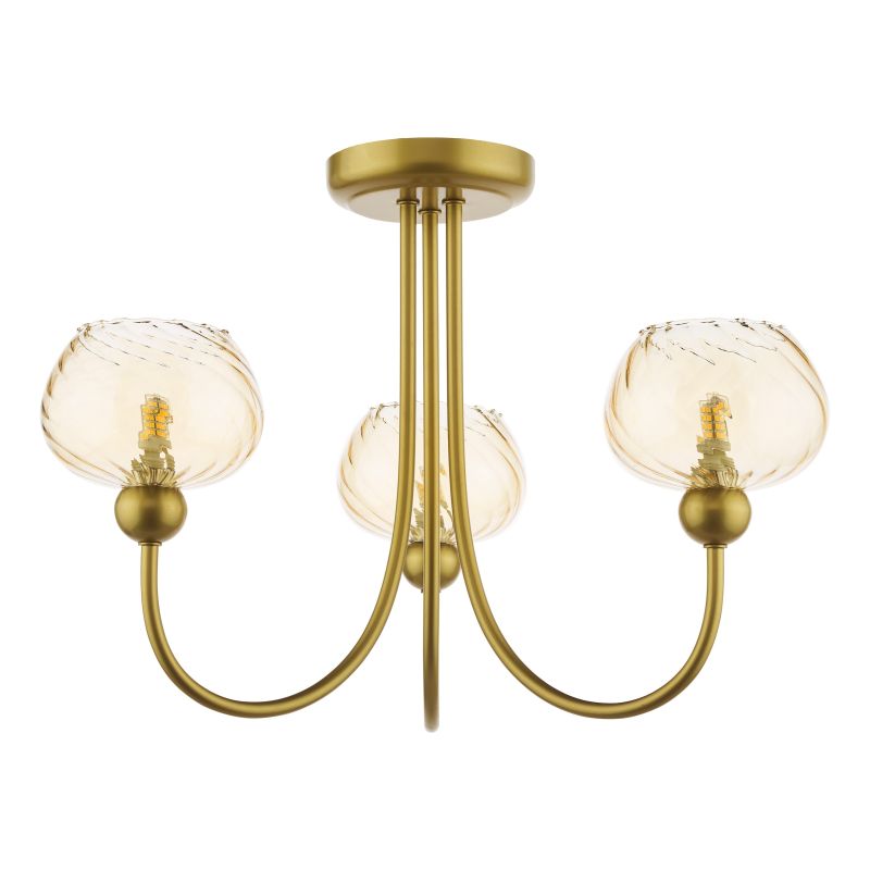 Dar_Vol3-COG0335 - Cognac - Satin Gold 3 Light Semi Flush with Champagne Ribbed Glass
