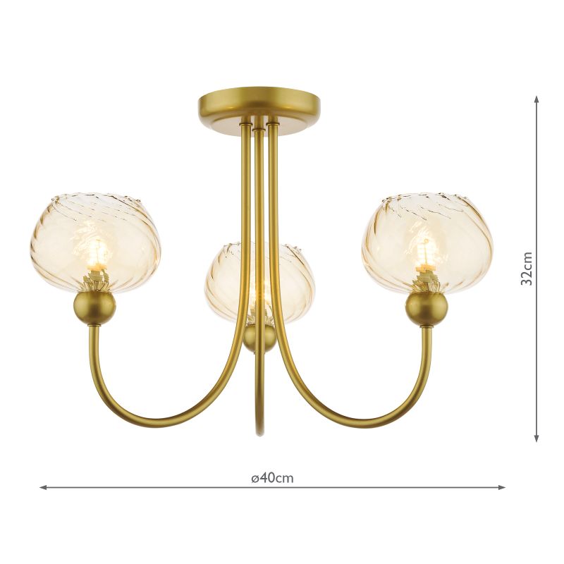 Dar_Vol3-COG0335 - Cognac - Satin Gold 3 Light Semi Flush with Champagne Ribbed Glass