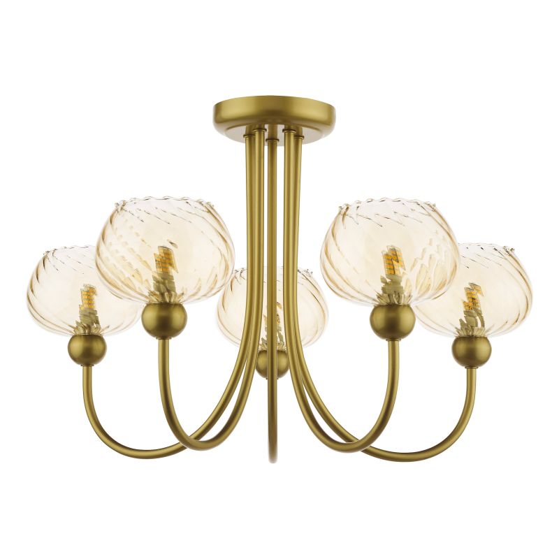 Dar_Vol3-COG0535 - Cognac - Satin Gold 5 Light Semi Flush with Champagne Ribbed Glass