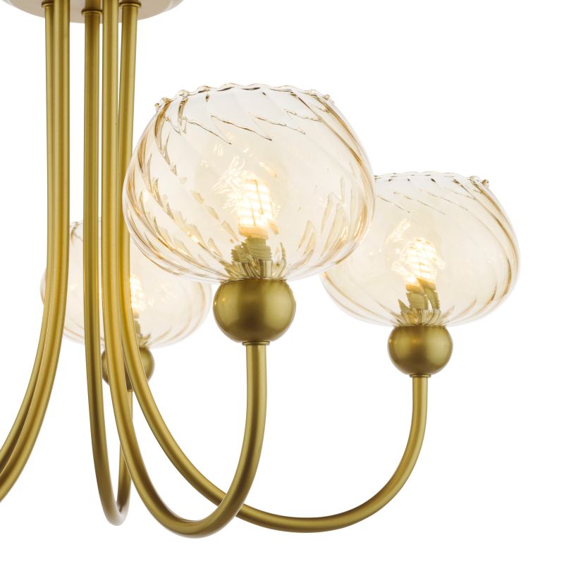 Dar_Vol3-COG0535 - Cognac - Satin Gold 5 Light Semi Flush with Champagne Ribbed Glass