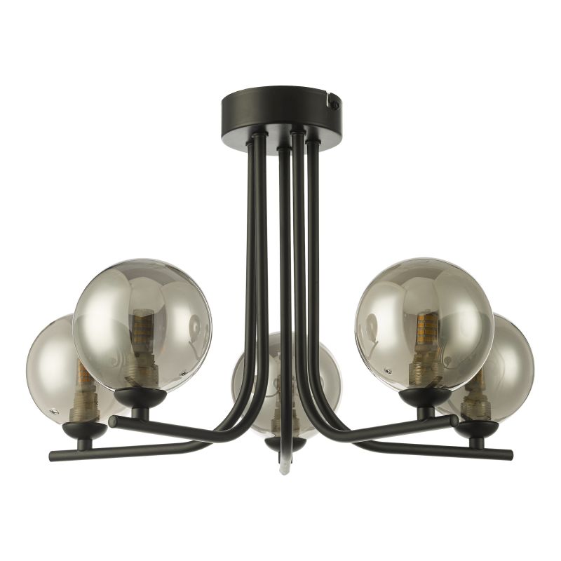Dar-CRA5422-01 - Cradle - Smoky Glass & Black 5 Light Ceiling Lamp