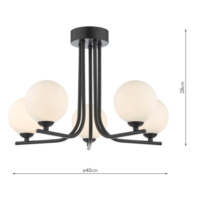 Dar-CRA5422-02 - Cradle - White Glass & Black 5 Light Ceiling Lamp