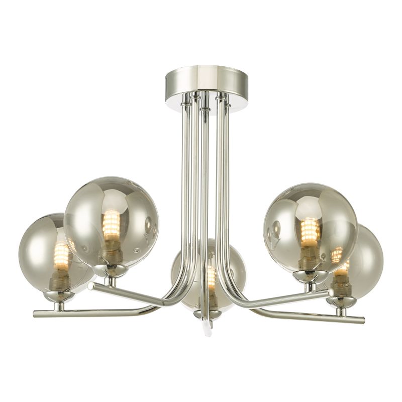 Dar-CRA5450-01 - Cradle - Smoky Glass & Polished Chrome 5 Light Ceiling Lamp