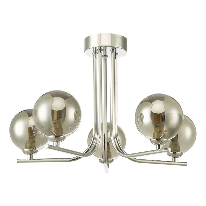 Dar-CRA5450-01 - Cradle - Smoky Glass & Polished Chrome 5 Light Ceiling Lamp