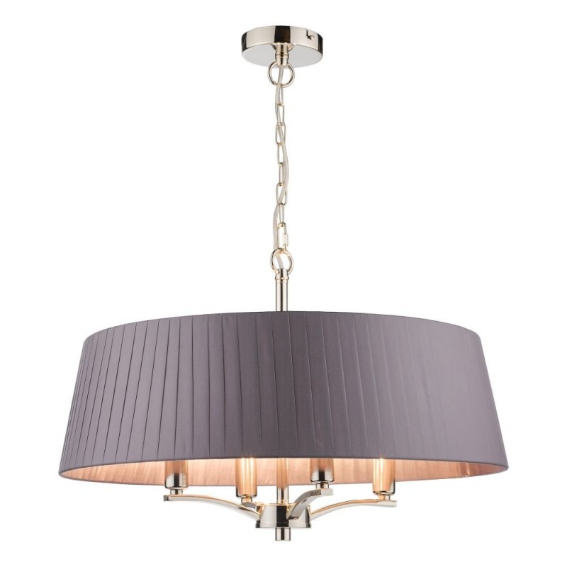 Ceiling Lights - Cristin - Grey Ribbon Shade & Nickel 4 Light Pendant Dar-CRI0439 - Cristin - Grey Ribbon Shade & Nickel 4 Light Pendant