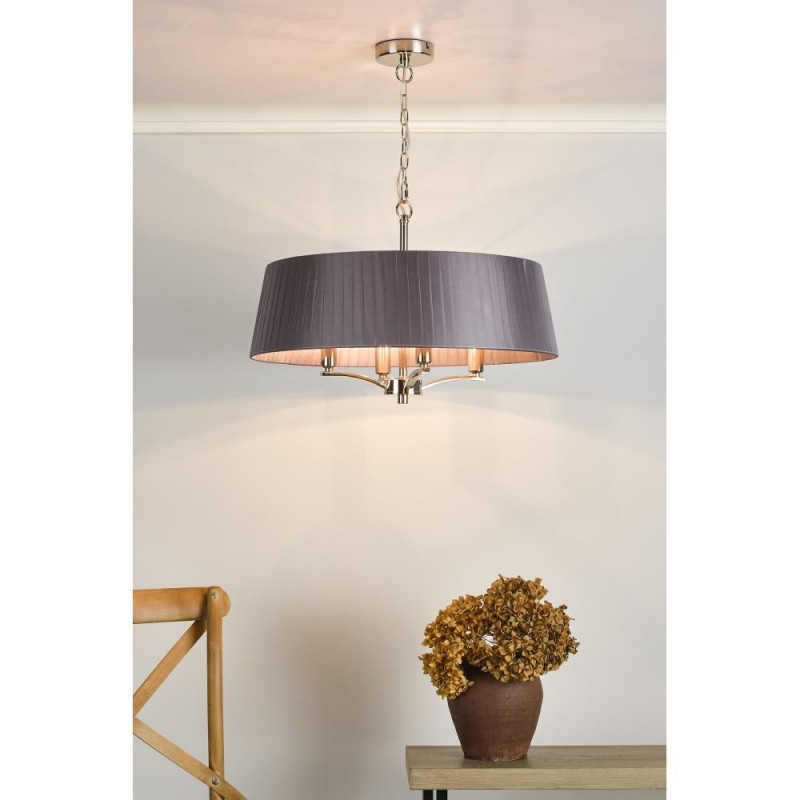 Ceiling Lights - Cristin - Grey Ribbon Shade & Nickel 4 Light Pendant Dar-CRI0439 - Cristin - Grey Ribbon Shade & Nickel 4 Light Pendant