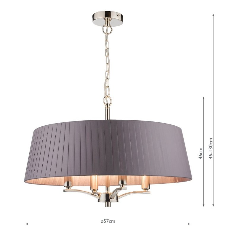 Ceiling Lights - Cristin - Grey Ribbon Shade & Nickel 4 Light Pendant Dar-CRI0439 - Cristin - Grey Ribbon Shade & Nickel 4 Light Pendant