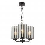 Daylin - Satin Black 3 Light Centre Fitting with Ribbed Smoked Glass