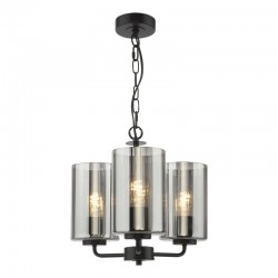 Daylin - Satin Black 3 Light Centre Fitting with Ribbed Smoked Glass