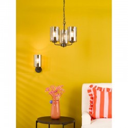 Daylin - Satin Black 3 Light Centre Fitting with Ribbed Smoked Glass