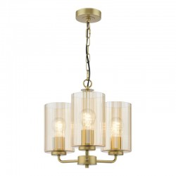 Daylin - Satin Gold 3 Light Centre Fitting with Ribbed Amber Glass