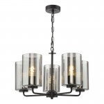 Daylin - Satin Black 5 Light Centre Fitting with Ribbed Smoked Glass