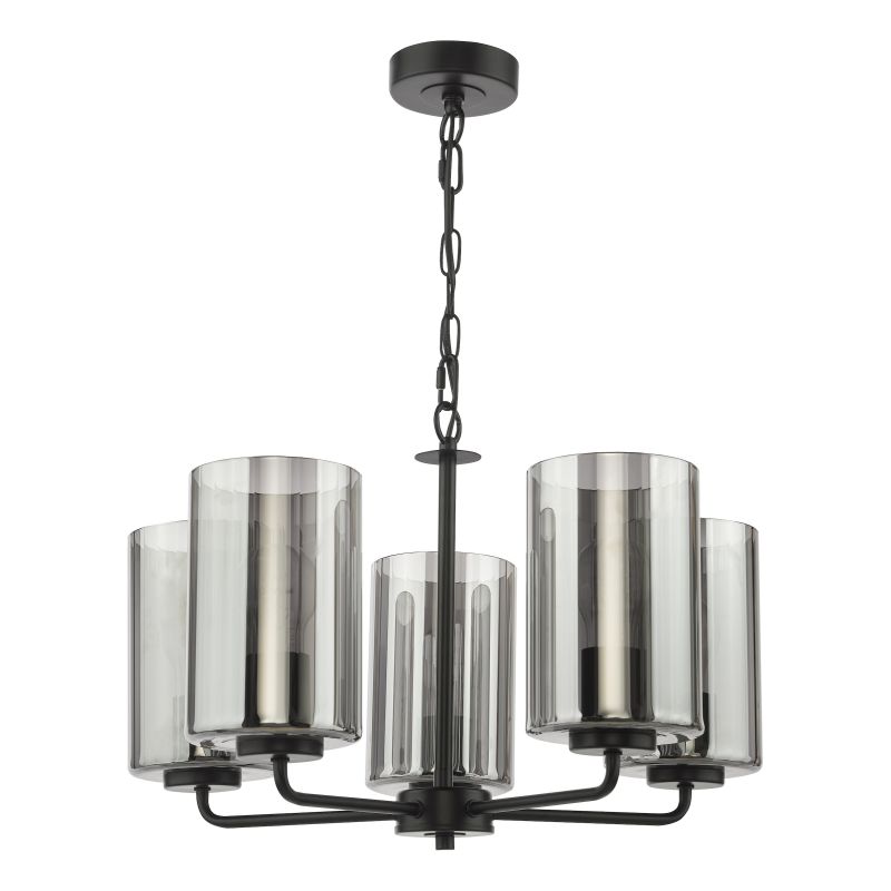 Dar_Vol3-DAY0522 - Daylin - Satin Black 5 Light Centre Fitting with Ribbed Smoked Glass