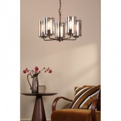 Daylin - Satin Black 5 Light Centre Fitting with Ribbed Smoked Glass