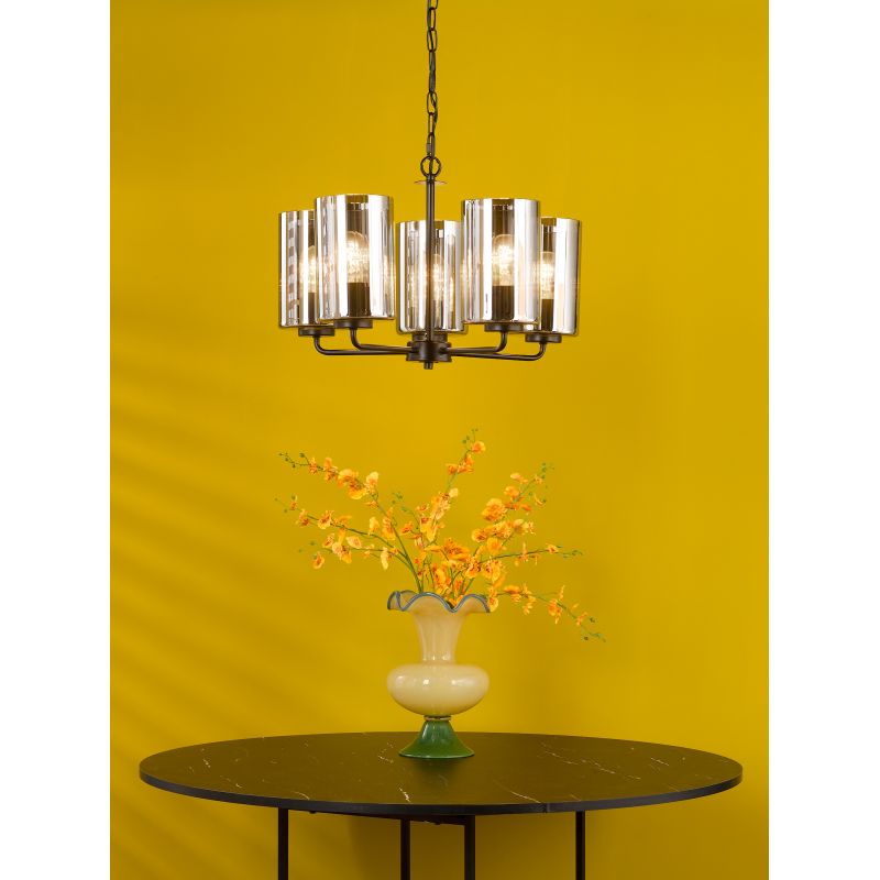 Dar_Vol3-DAY0522 - Daylin - Satin Black 5 Light Centre Fitting with Ribbed Smoked Glass