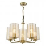 Daylin - Satin Gold 5 Light Centre Fitting with Ribbed Amber Glass