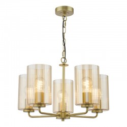 Daylin - Satin Gold 5 Light Centre Fitting with Ribbed Amber Glass