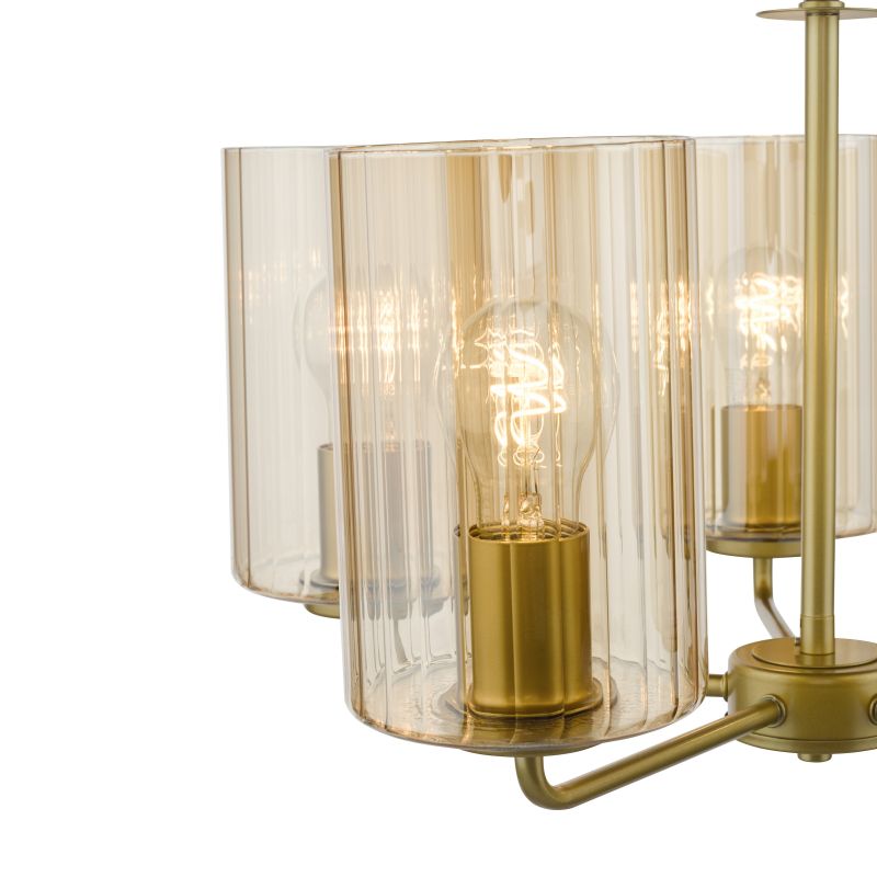 Dar_Vol3-DAY0535 - Daylin - Satin Gold 5 Light Centre Fitting with Ribbed Amber Glass