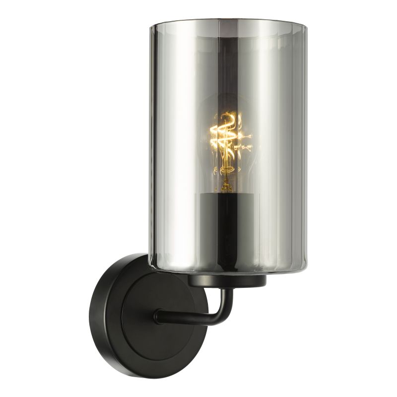 Dar_Vol3-DAY0722 - Daylin - Satin Black Wall Lamp with Ribbed Smoked Glass