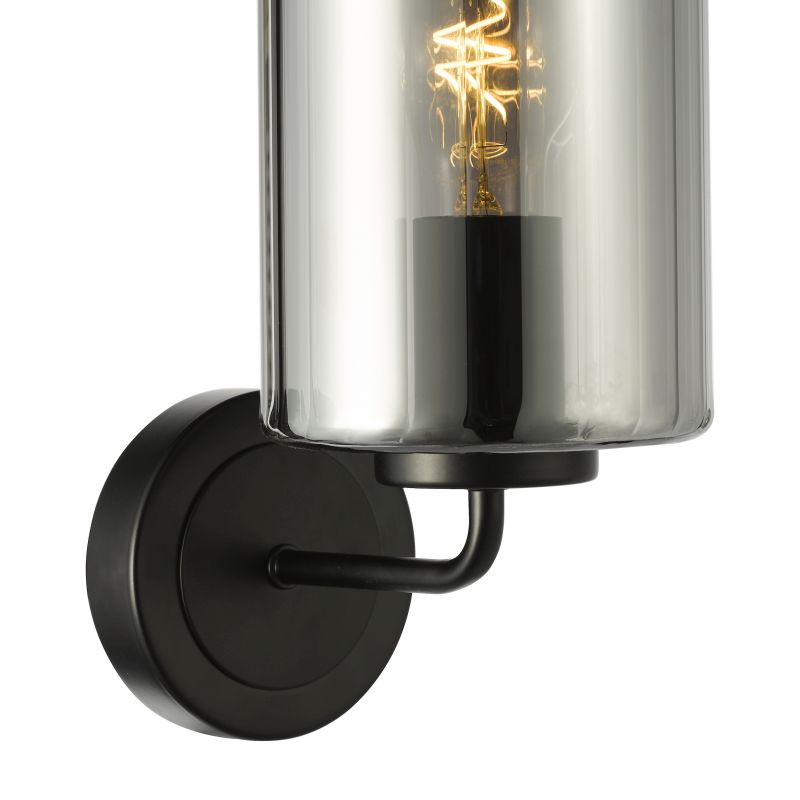 Dar_Vol3-DAY0722 - Daylin - Satin Black Wall Lamp with Ribbed Smoked Glass