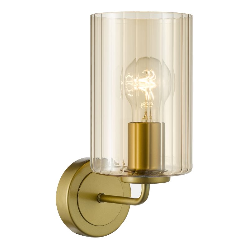 Dar_Vol3-DAY0735 - Daylin - Satin Gold Wall Lamp with Ribbed Amber Glass