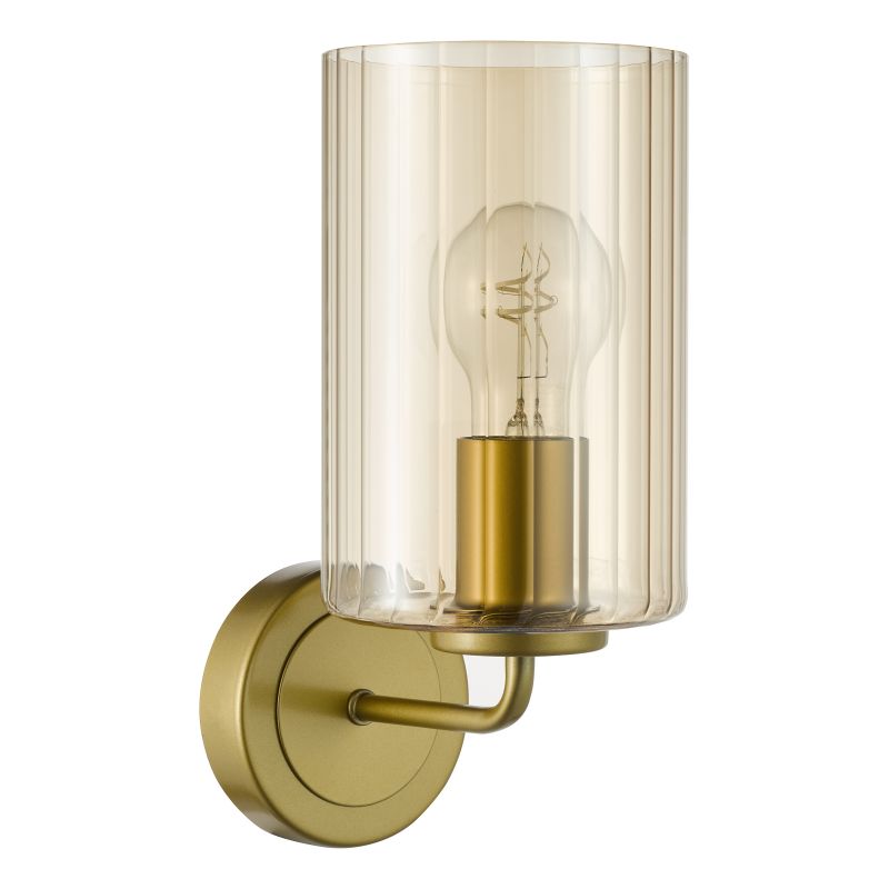 Dar_Vol3-DAY0735 - Daylin - Satin Gold Wall Lamp with Ribbed Amber Glass